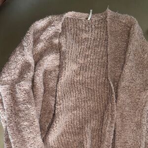 Free People Open-Front Chunky Cardigan in Dusty Rose